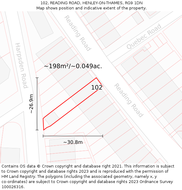 102, READING ROAD, HENLEY-ON-THAMES, RG9 1DN: Plot and title map