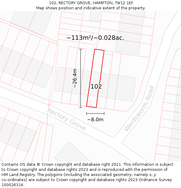 102, RECTORY GROVE, HAMPTON, TW12 1EF: Plot and title map