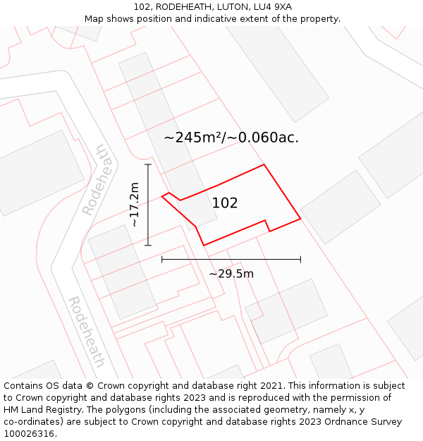102, RODEHEATH, LUTON, LU4 9XA: Plot and title map