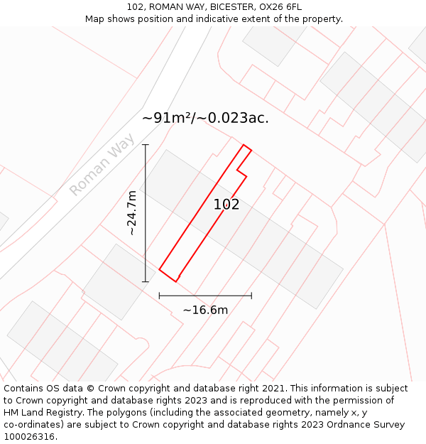 102, ROMAN WAY, BICESTER, OX26 6FL: Plot and title map