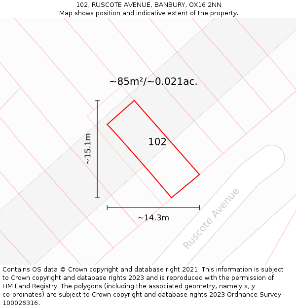 102, RUSCOTE AVENUE, BANBURY, OX16 2NN: Plot and title map