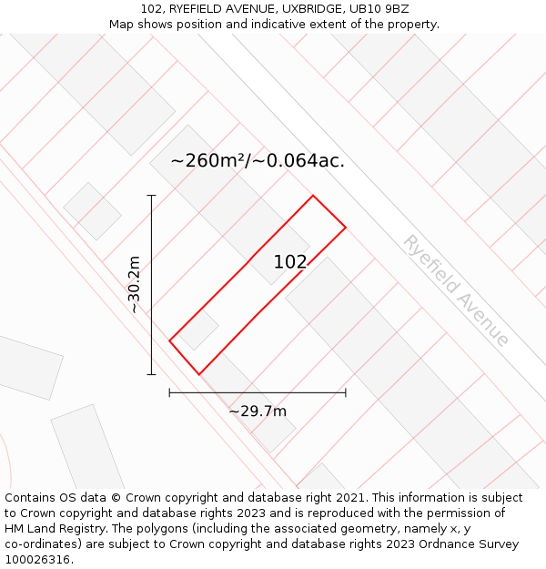 102, RYEFIELD AVENUE, UXBRIDGE, UB10 9BZ: Plot and title map