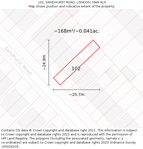 102, SANDHURST ROAD, LONDON, NW9 9LN: Plot and title map