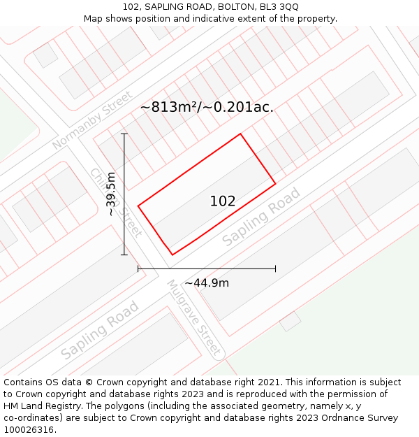102, SAPLING ROAD, BOLTON, BL3 3QQ: Plot and title map
