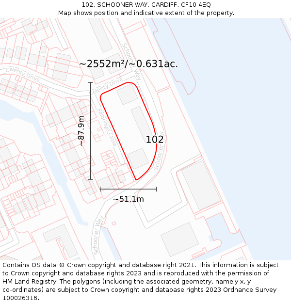 102, SCHOONER WAY, CARDIFF, CF10 4EQ: Plot and title map