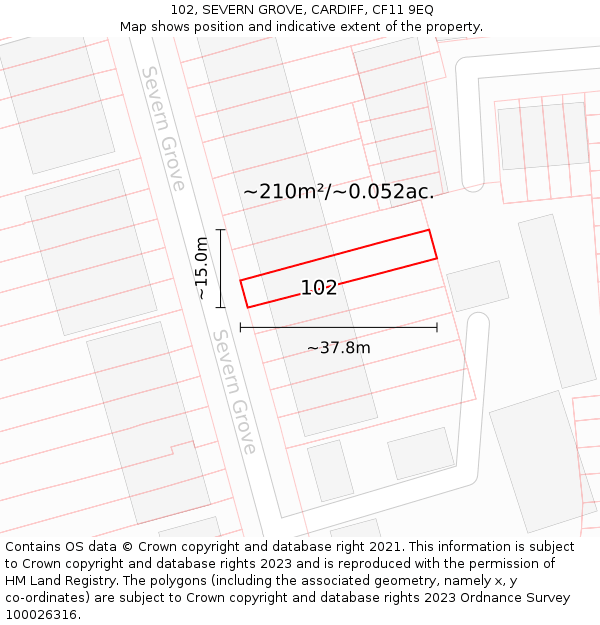 102, SEVERN GROVE, CARDIFF, CF11 9EQ: Plot and title map