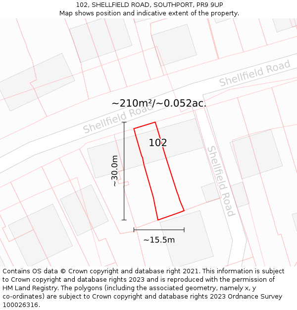 102, SHELLFIELD ROAD, SOUTHPORT, PR9 9UP: Plot and title map