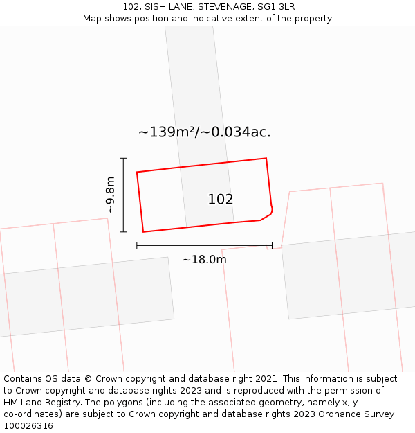 102, SISH LANE, STEVENAGE, SG1 3LR: Plot and title map