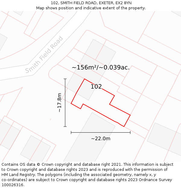 102, SMITH FIELD ROAD, EXETER, EX2 8YN: Plot and title map