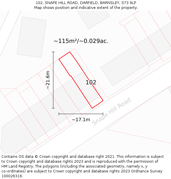 102, SNAPE HILL ROAD, DARFIELD, BARNSLEY, S73 9LP: Plot and title map