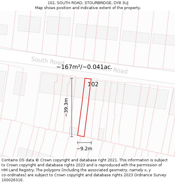 102, SOUTH ROAD, STOURBRIDGE, DY8 3UJ: Plot and title map
