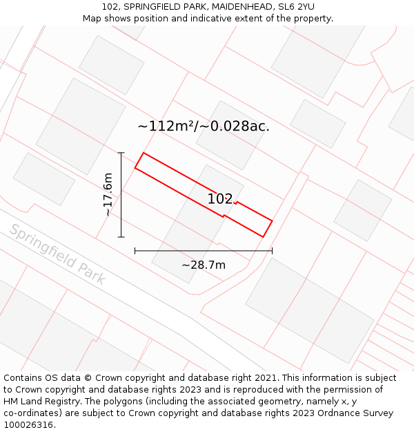 102, SPRINGFIELD PARK, MAIDENHEAD, SL6 2YU: Plot and title map