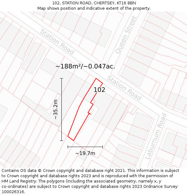 102, STATION ROAD, CHERTSEY, KT16 8BN: Plot and title map