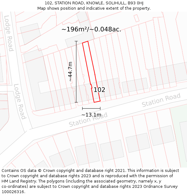 102, STATION ROAD, KNOWLE, SOLIHULL, B93 0HJ: Plot and title map