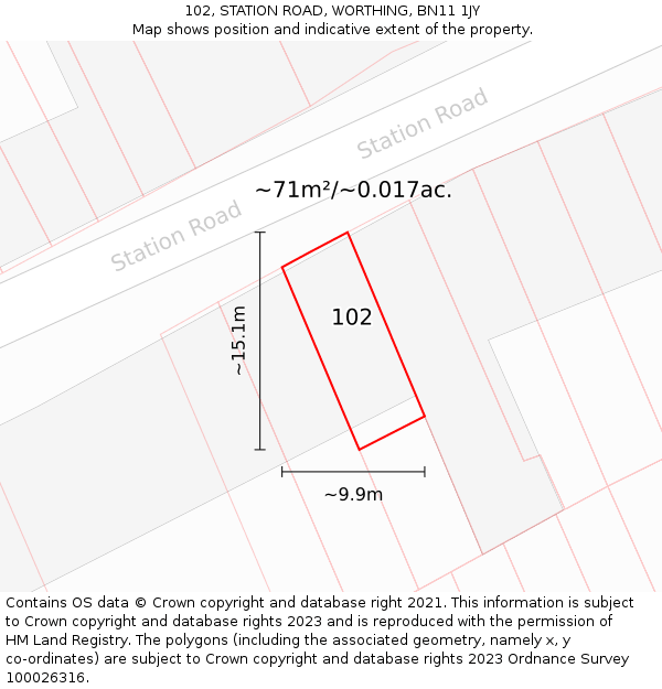 102, STATION ROAD, WORTHING, BN11 1JY: Plot and title map