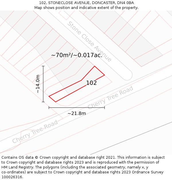 102, STONECLOSE AVENUE, DONCASTER, DN4 0BA: Plot and title map