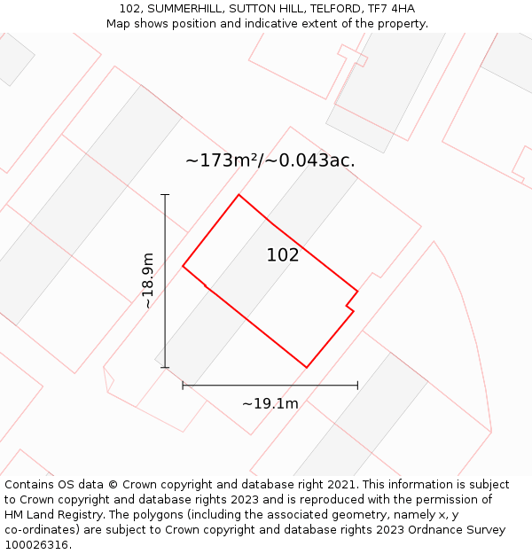 102, SUMMERHILL, SUTTON HILL, TELFORD, TF7 4HA: Plot and title map