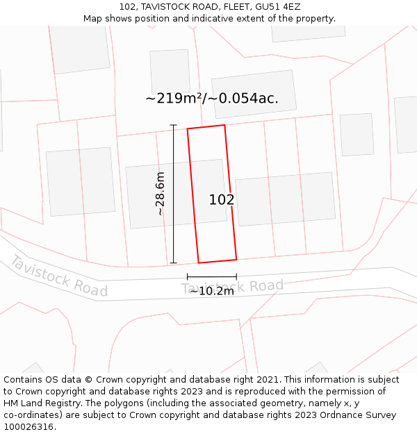 102, TAVISTOCK ROAD, FLEET, GU51 4EZ: Plot and title map