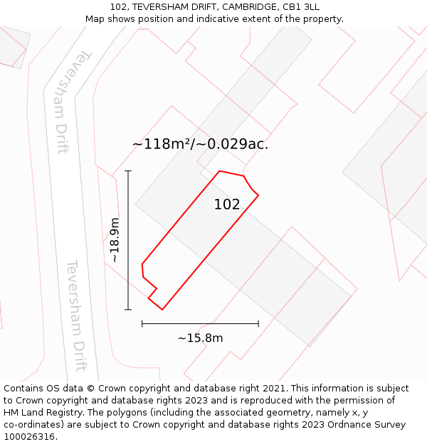 102, TEVERSHAM DRIFT, CAMBRIDGE, CB1 3LL: Plot and title map