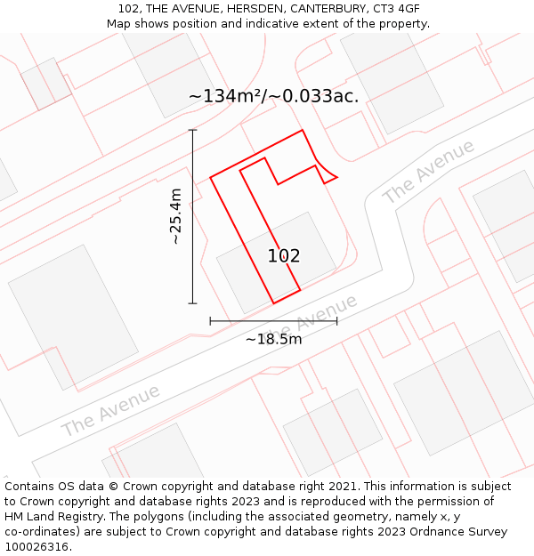 102, THE AVENUE, HERSDEN, CANTERBURY, CT3 4GF: Plot and title map