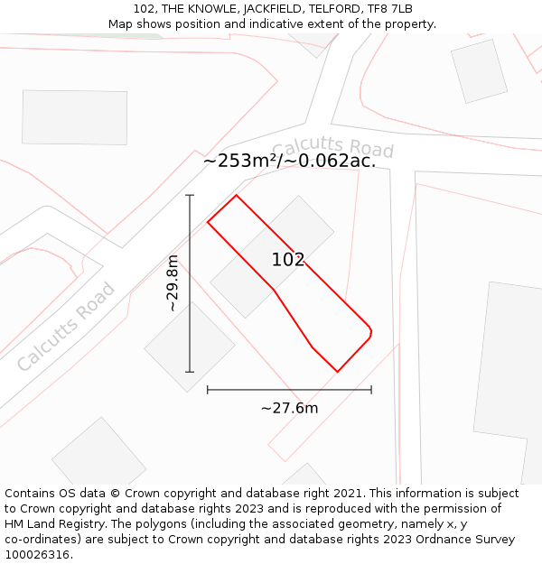 102, THE KNOWLE, JACKFIELD, TELFORD, TF8 7LB: Plot and title map
