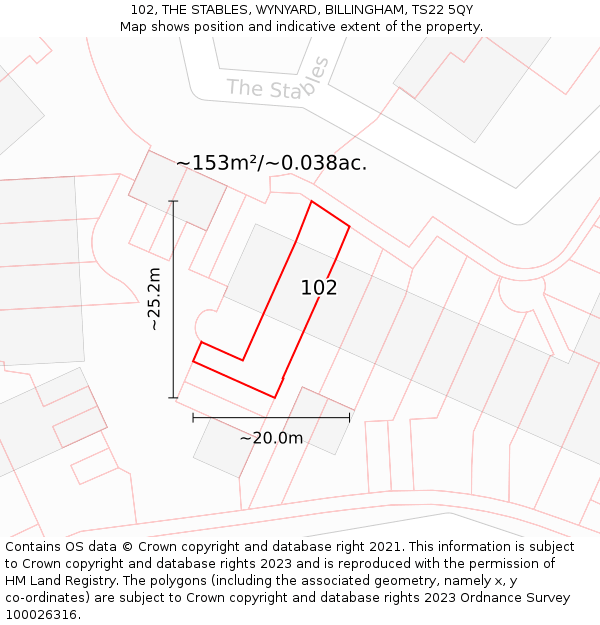 102, THE STABLES, WYNYARD, BILLINGHAM, TS22 5QY: Plot and title map
