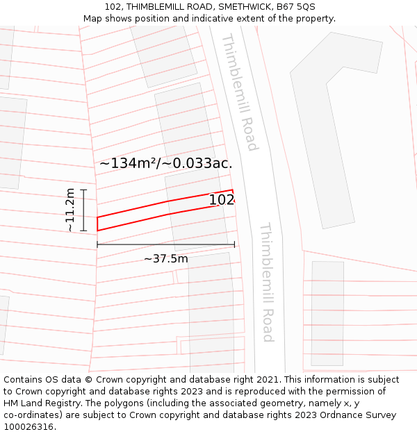 102, THIMBLEMILL ROAD, SMETHWICK, B67 5QS: Plot and title map