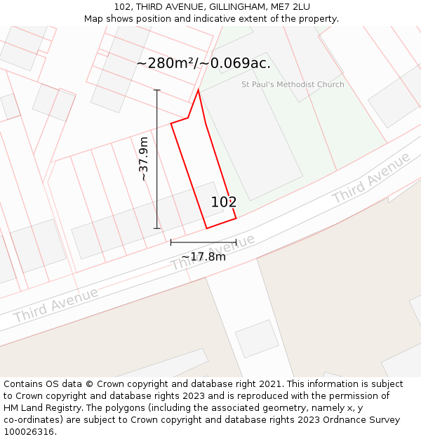 102, THIRD AVENUE, GILLINGHAM, ME7 2LU: Plot and title map