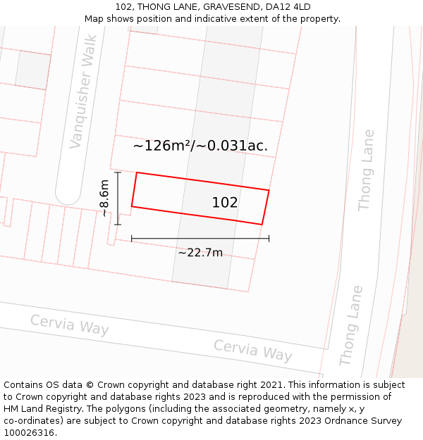 102, THONG LANE, GRAVESEND, DA12 4LD: Plot and title map