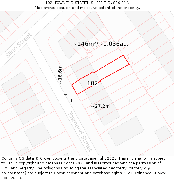 102, TOWNEND STREET, SHEFFIELD, S10 1NN: Plot and title map