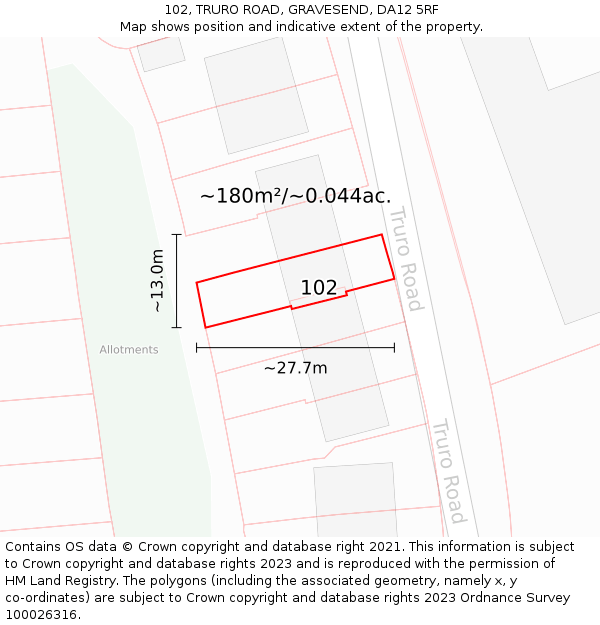 102, TRURO ROAD, GRAVESEND, DA12 5RF: Plot and title map