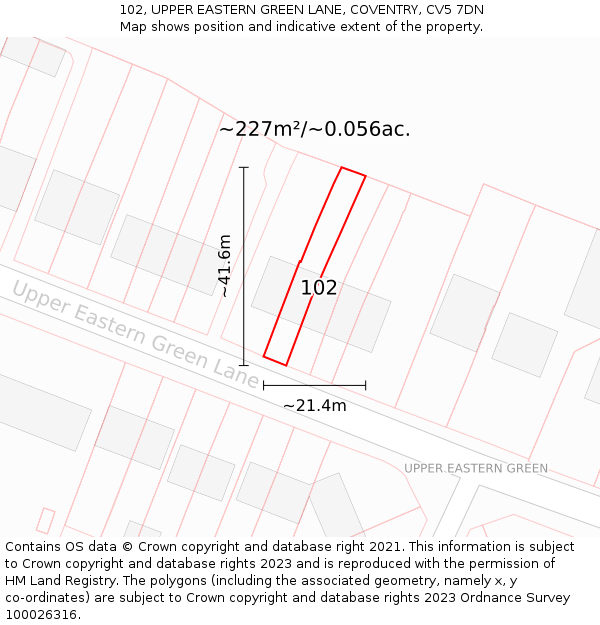 102, UPPER EASTERN GREEN LANE, COVENTRY, CV5 7DN: Plot and title map