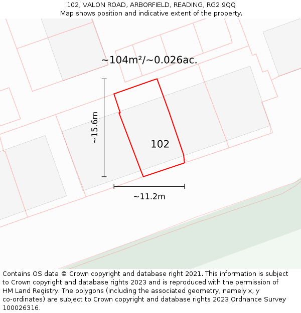 102, VALON ROAD, ARBORFIELD, READING, RG2 9QQ: Plot and title map