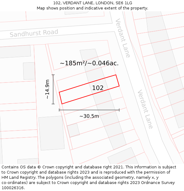 102, VERDANT LANE, LONDON, SE6 1LG: Plot and title map