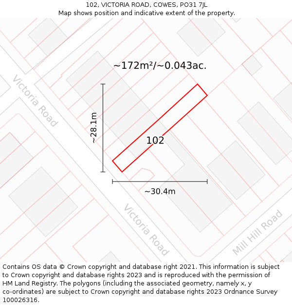 102, VICTORIA ROAD, COWES, PO31 7JL: Plot and title map
