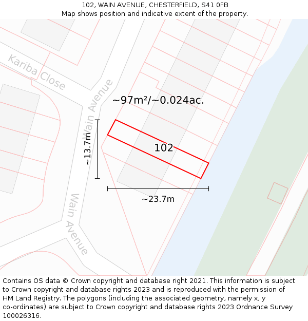 102, WAIN AVENUE, CHESTERFIELD, S41 0FB: Plot and title map
