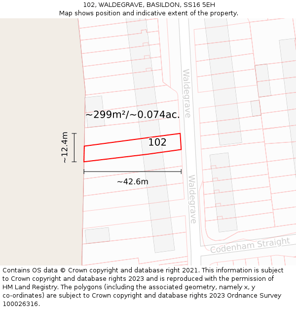 102, WALDEGRAVE, BASILDON, SS16 5EH: Plot and title map