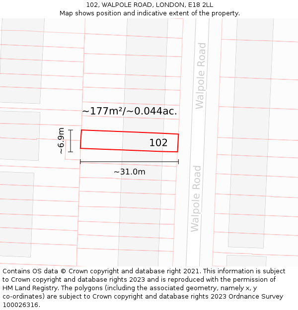 102, WALPOLE ROAD, LONDON, E18 2LL: Plot and title map