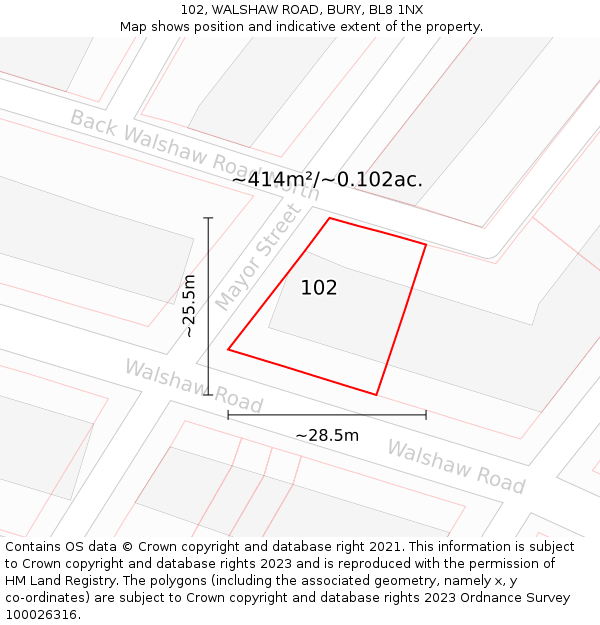 102, WALSHAW ROAD, BURY, BL8 1NX: Plot and title map