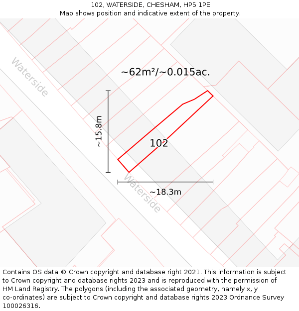 102, WATERSIDE, CHESHAM, HP5 1PE: Plot and title map