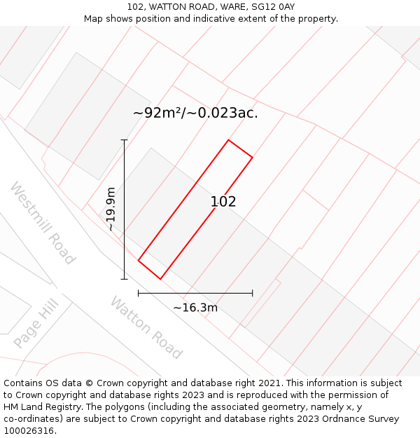 102, WATTON ROAD, WARE, SG12 0AY: Plot and title map