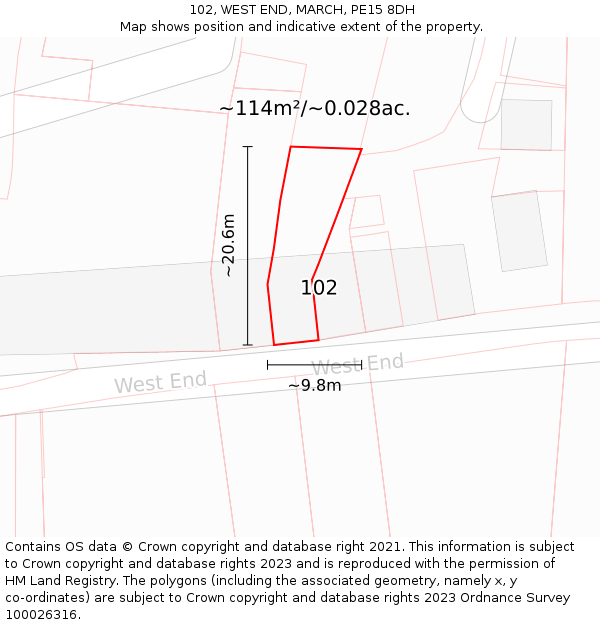 102, WEST END, MARCH, PE15 8DH: Plot and title map