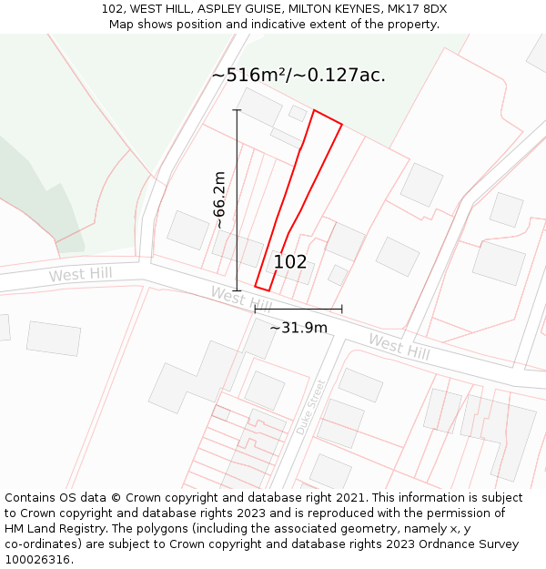 102, WEST HILL, ASPLEY GUISE, MILTON KEYNES, MK17 8DX: Plot and title map