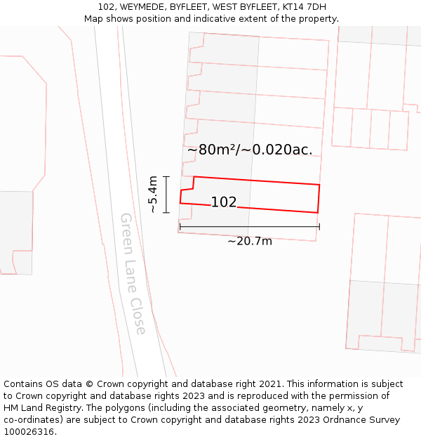 102, WEYMEDE, BYFLEET, WEST BYFLEET, KT14 7DH: Plot and title map