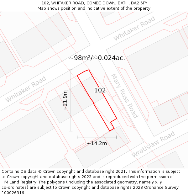 102, WHITAKER ROAD, COMBE DOWN, BATH, BA2 5FY: Plot and title map