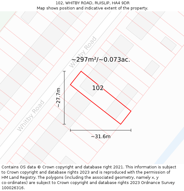 102, WHITBY ROAD, RUISLIP, HA4 9DR: Plot and title map