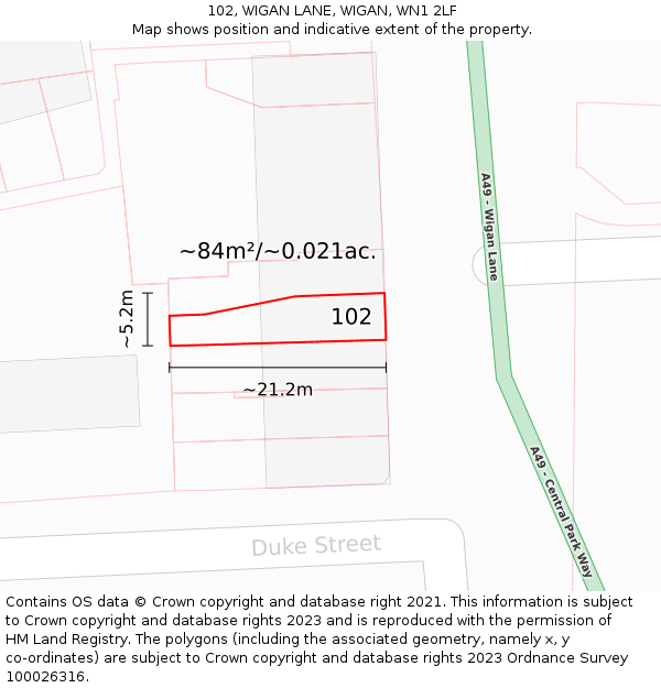 102, WIGAN LANE, WIGAN, WN1 2LF: Plot and title map