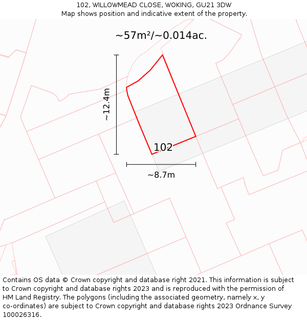 102, WILLOWMEAD CLOSE, WOKING, GU21 3DW: Plot and title map