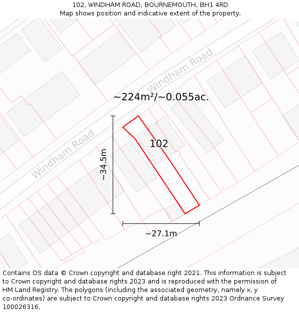 102, WINDHAM ROAD, BOURNEMOUTH, BH1 4RD: Plot and title map