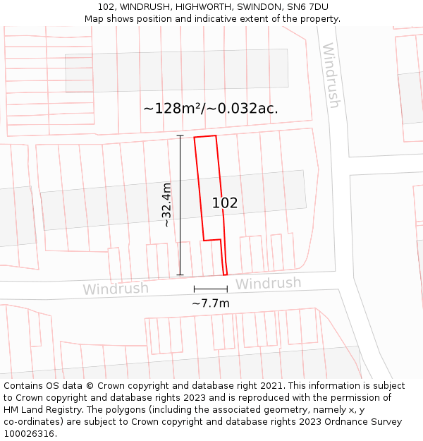 102, WINDRUSH, HIGHWORTH, SWINDON, SN6 7DU: Plot and title map